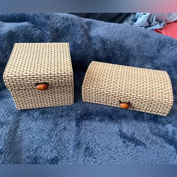 Miniature storage trunks Boho woven boxes or baskets All NEW - Picture 2 of 6